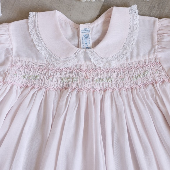 RARE Pink Smocked Dress Months Vintage Feltman Brothers Pearls